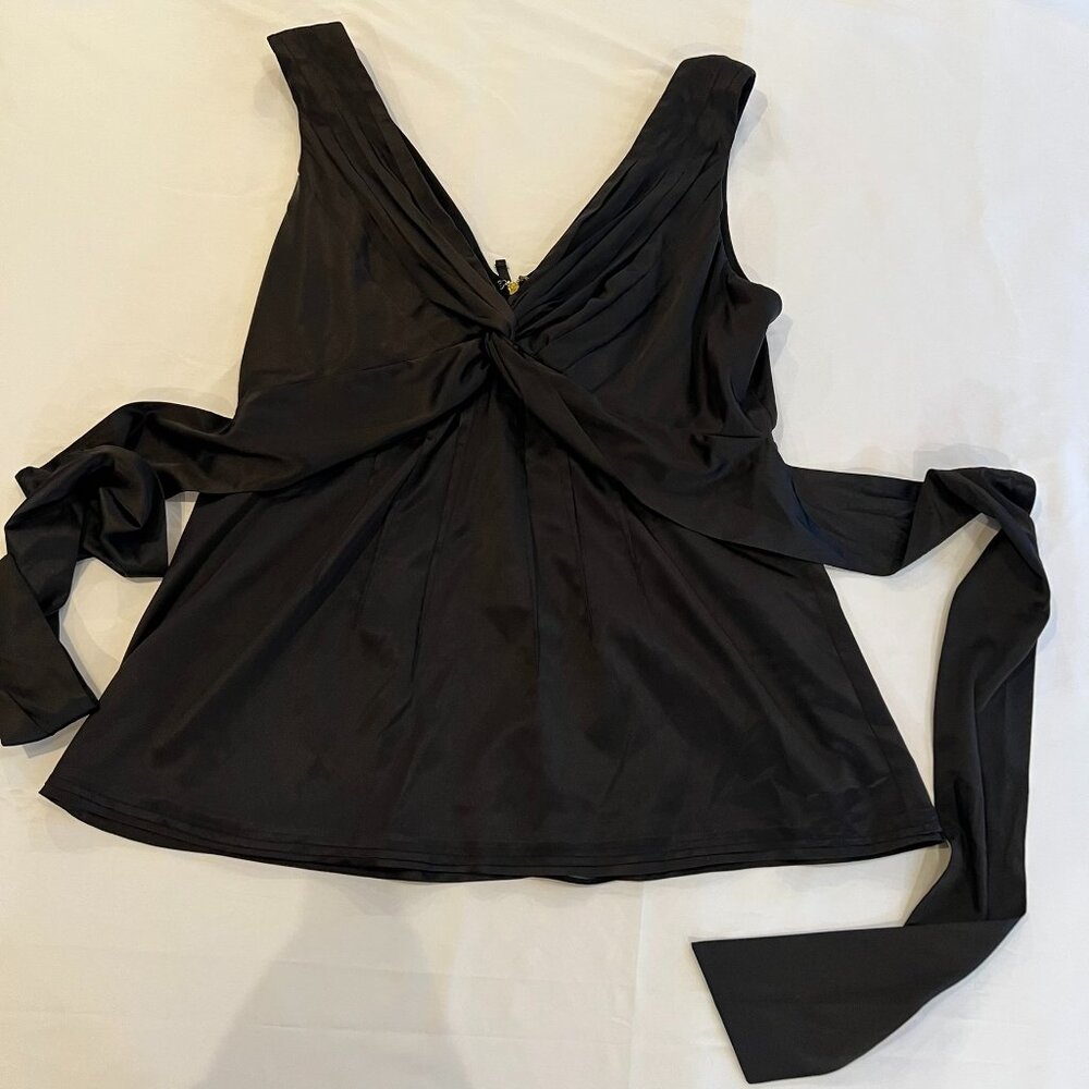 BCBG MaxAzria Black Wraparound Tie Blouse Size M